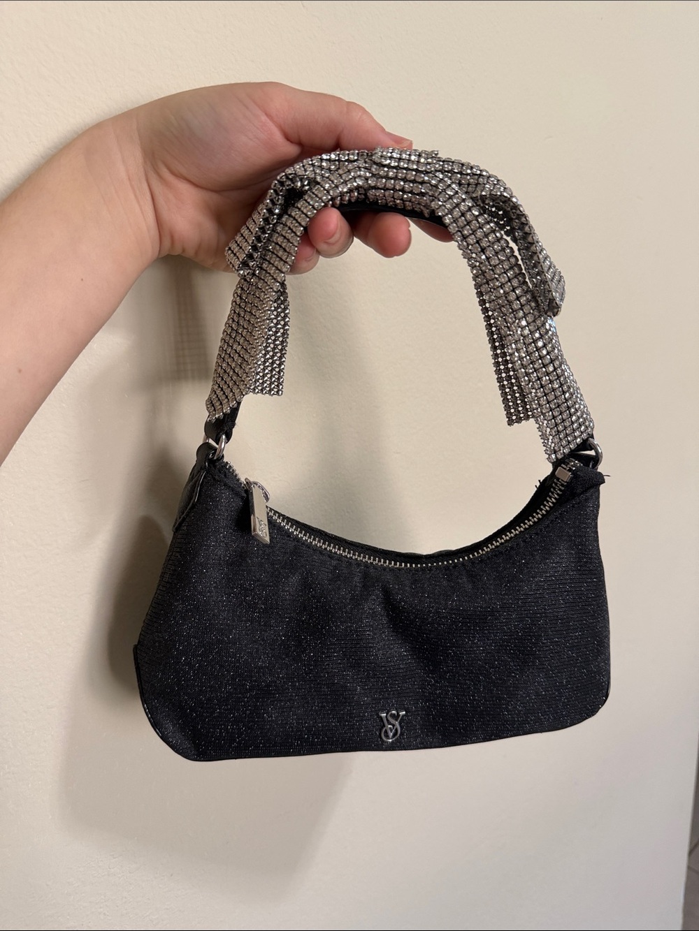 Victoria's Secret Black Shoulder Bag with Rhinestone Chain Handle